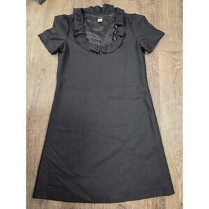 J Crew Solid Black Wool Blend Ruffle Neck Phoebe Shift Dress Short Sleeve Size 4